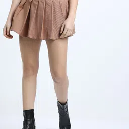 tokyo talkies Women Solid Pleated Brown Skirt-picture-13