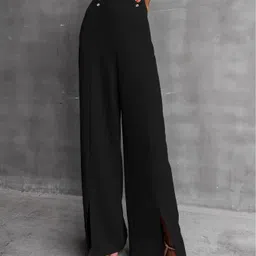 kotty Women Regular Fit Black Cotton Blend Trousers-picture-23