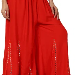 sonia collection Women Flared Red Cotton Blend Trousers-picture-16