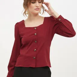 harpa Casual Regular Sleeves Solid Women Maroon Top-picture-19
