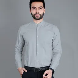 5th anfold Men Slim Fit Solid Mandarin Collar Formal Shirt-picture-27