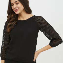 harpa Casual Regular Sleeves Solid Women Black Top-picture-18
