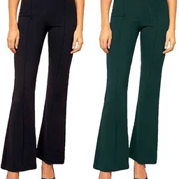 ask4fashion Pack of 2 Women Regular Fit Green, Black Cotton Blend Trousers-picture-21