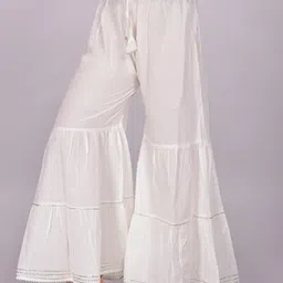 cango Women Flared White Pure Cotton Trousers-picture-17
