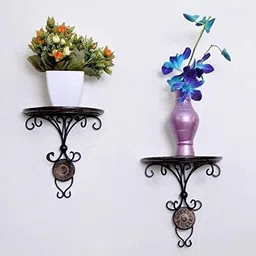 VudRtyst Wooden & Wrought Iron Fancy Wall Shelf (Brown & Black, Size - 8 x 4 x 9.5 Inches) Pack of 1 image 5