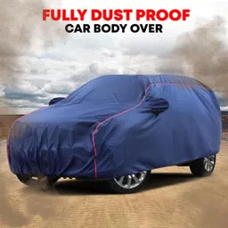 VOICO Water-Resistant Dustproof Car Cover for Hyundai i20 Asta - Mirror Pocket, UV Protection, Scratch Guard, Buckle Belt, Front & Back Bottom Elastic with Red Piping - Blue image 5