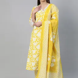Readiprint Fashions Floral Printed Thread Work Pure Cotton Kurta with Palazzos & Dupatta image 1