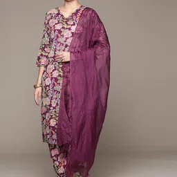 Readiprint Fashions Women Floral Printed Regular Sequinned Pure Cotton Kurta with Patiala & With Dupatta image 5