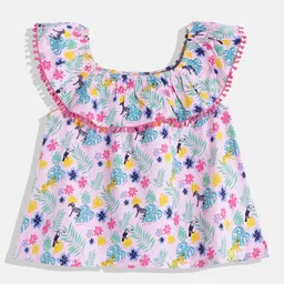 Allen Solly Junior Girls Pink & Green Print Off-Shoulder A-line Top image 2