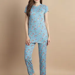GRACIT Floral Printed Round Neck Night suit-image-2