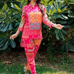 gosriki KALINI Ethnic Motifs Printed Shirt Collar High Low Kurta & Trouser image 4