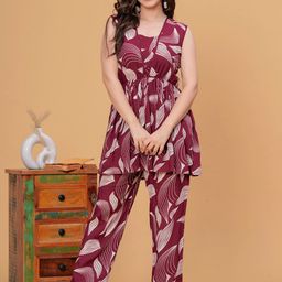 PURSHOTTAM WALA Printed V-Neck Tunic With Trousers Co-Ords-picture-2