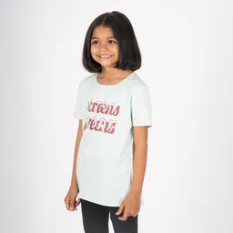 Girls Cotton T-Shirt 100 - Green Print-image-6