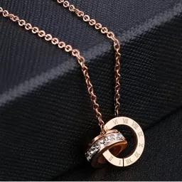 Yellow Chimes Rose Gold -toned Stainless Steel Dual Circle Pendant With Chain-picture-14