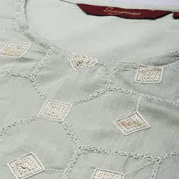 Sangria Women Grey Ethnic Motifs Embroidered Regular Sequinned Chanderi Silk Kurta with Palazzos & With image 2