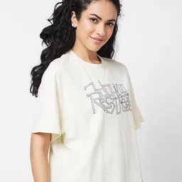 SPYKAR Typography Printed Drop Shoulder Sleeves Oversized T-shirt image 3