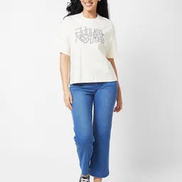 SPYKAR Typography Printed Drop Shoulder Sleeves Oversized T-shirt image 5