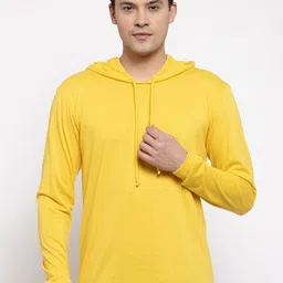 Friskers Men Yellow Hooded Cotton T-shirt-image-18