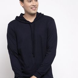 Friskers Men Navy Blue Solid Cotton Hooded T-shirt-picture-34