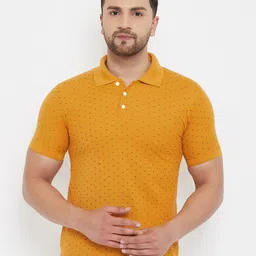 THE MILLION CLUB Men Mustard Yellow Printed Polo Collar T-shirt-picture-53