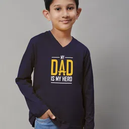 Friskers Boys Navy Blue Typography Printed V-Neck Pockets T-shirt-picture-26