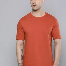 Mast & Harbour Orange Round Neck Regular Fit Cotton T-shirt-picture-17