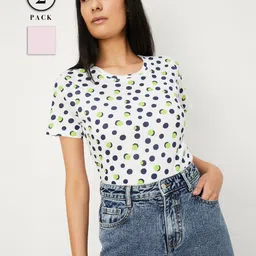 max Women Polka Dots Printed Pure Cotton T-shirt-image-90