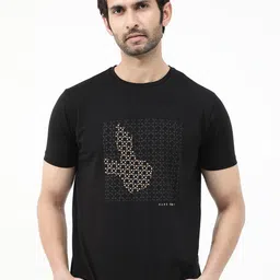 RARE RABBIT Men Gene Geometric Printed Round Neck Short Sleeves Regular T-Shirt-picture-45