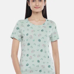 Honey by Pantaloons Women Green Printed T-shirt image 1