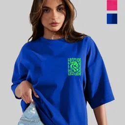 Leotude Women Pack Of 2 Typography Printed Round Neck Cotton Oversized T-shirts-image-70
