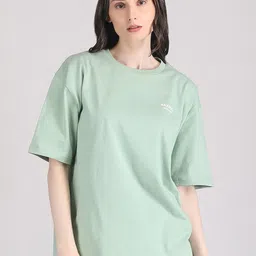 Raxedo Women Solid Typography Brand Logo Oversized T-shirt-picture-29