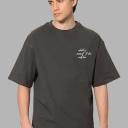 Besick Men Typography Printed Round Neck Oversized T-shirt-image-53