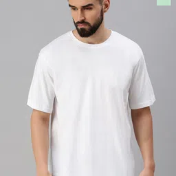 VEIRDO Pack of 2 White & Green Drop-Shoulder Sleeves Pure Cotton Oversized T-shirts-picture-23