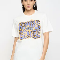 Mast & Harbour Women Typography Printed Round Neck Pure Cotton T-shirt-image-81