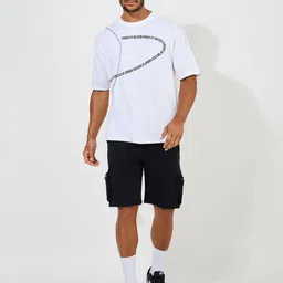 Styli Men White Pure Cotton Placement Print Oversized T-Shirt image 3