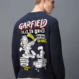Bewakoof Men Typography Printed Round Neck Cotton Oversized Garfield T-shirt-image-1