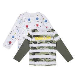 PLUM TREE Boys Pack-2 Off White  Olive Green Printed Pure Cotton T-shirt-picture-17