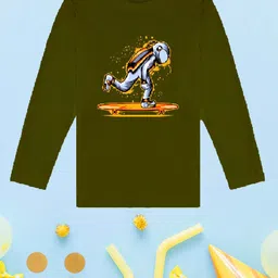 NUSYL Boys Olive Green Printed T-shirt image 1