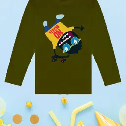 NUSYL Boys Olive Green Printed T-shirt-picture-11