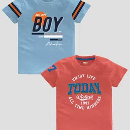 BAESD Boys Pack Of 2 Typography Printed Pure Cotton T-shirt image 1