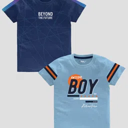 BAESD Boys Pack Of 2 Typography Printed Pure Cotton T-shirt image 1