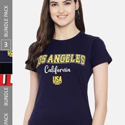 Fabflee Pack Of 3 Typography Printed Cotton T-shirt-picture-35