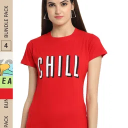 Fabflee Pack of 4 Typography Printed Round Neck Cotton T-shirt-picture-33