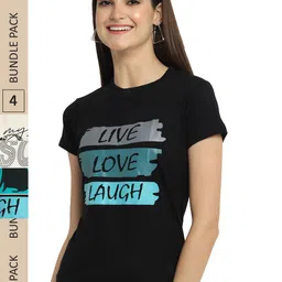 Fabflee Pack Of 4 Typography Printed Cotton T-shirts-picture-31