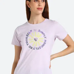 shashvi Women Purple Typography Printed Cotton T-shirt-image-17