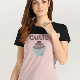 shashvi Women Black & Purple Typography Printed T-shirt-image-35
