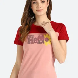 shashvi Women Peach-Coloured Typography Printed T-shirt-image-90
