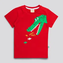 JusCubs Boys Red Typography Printed T-shirt image 1
