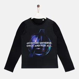 YK Marvel Boys Black Typography Printed T-shirt-image-4