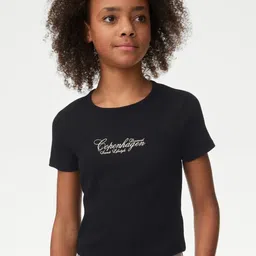 Marks & Spencer Girls Typography Printed Round Neck Cotton T-shirt-picture-49